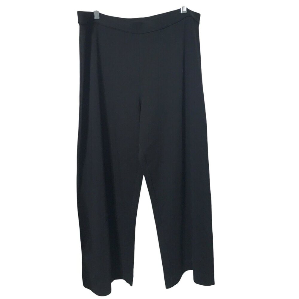 Joan Vass Stretchy Comfort Black Elastic Waist Knit Wide Ankle Pants Size 3P /16